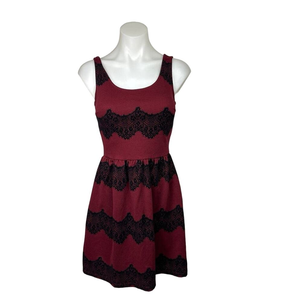 Soprano Red Maroon  Black Lace Sleeveless Fit Flare Formal Cocktail Mini Dress